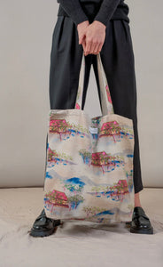 Oriental Landscape Grey Canvas Bag