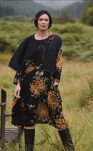 Chrysanthemum Black Asymmetric Dress